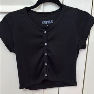 Katie J NYC Black Fitted Blouse with Cap Sleeves- teen small